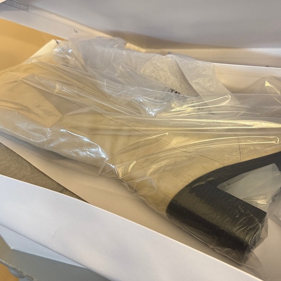 The Drop Cassandra Clay Microsuede Beige Western Knee-High Women's Heeled Boots - Picture 8 of 8